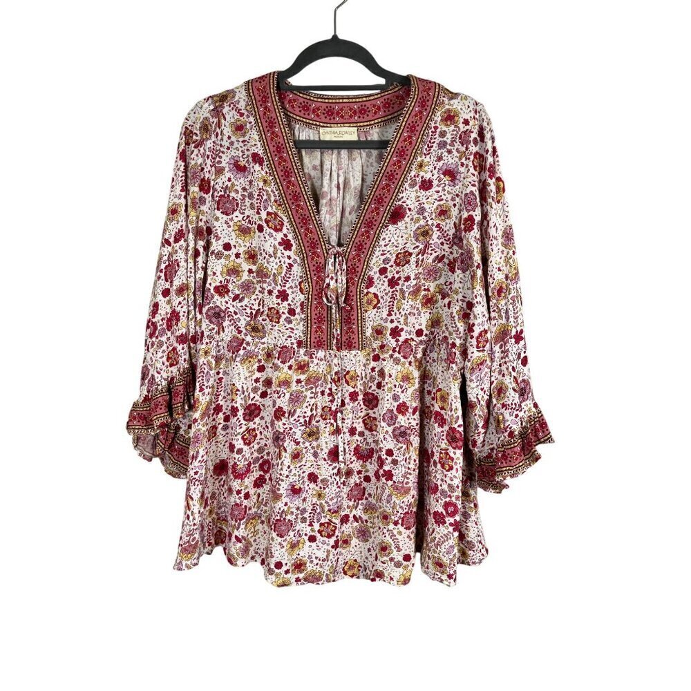 Cynthia Rowley Floral Boho Top 1X Pink Hippie Indie Folk Prairie Cottagecore 80s